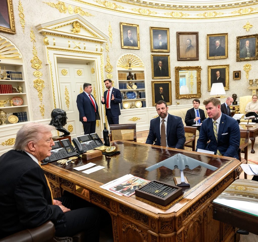 President Trump’s new clock is visible on his desk in the Oval Office. (Photo Credit: The White House)