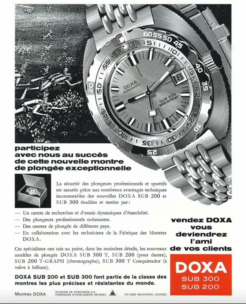 A vintage Doxa advertisement mentioning the Conquistador. (Photo Credit: Dr. Peter Millar)
